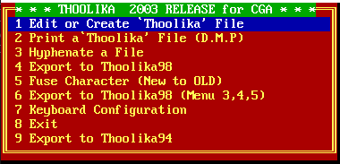 DOSBox Screen: Thoolika Menu Screen Display